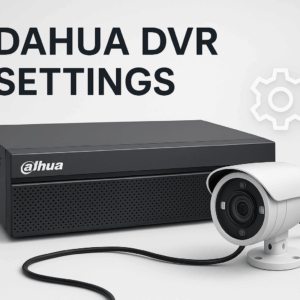 تصویر دستگاه دی وی آر (DVR) داهوا همراه با نماد تنظیمات و دوربین مداربسته