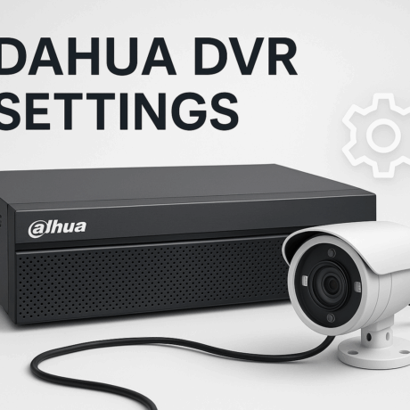 تصویر دستگاه دی وی آر (DVR) داهوا همراه با نماد تنظیمات و دوربین مداربسته