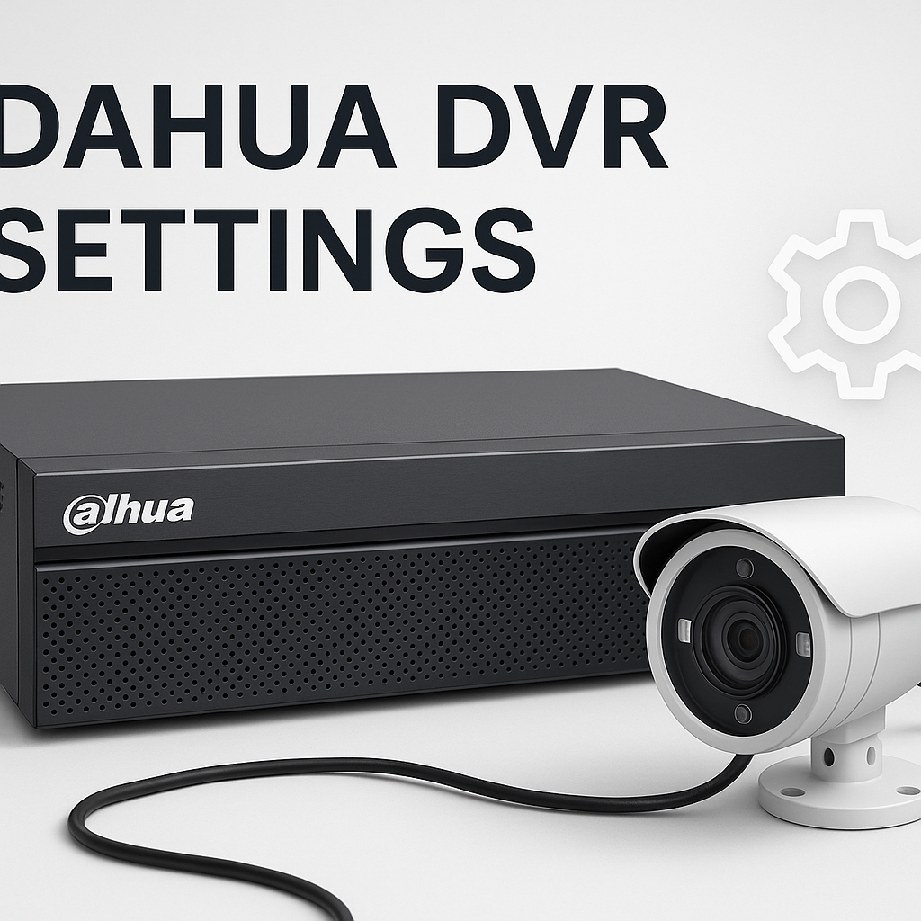 تصویر دستگاه دی وی آر (DVR) داهوا همراه با نماد تنظیمات و دوربین مداربسته