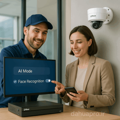 فعالسازی و آموزش تشخیص چهره و هوش مصنوعی XVR داهوا سری i2 توسط تکنسین در محیط کار با نمایش منو و واترمارک dahuapro.ir